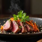 Rezeptidee Wein zum Essen Asiatisch angehauchtes Rinderfilet mit Ingwer & Sesamgemüse