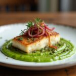 Rezeptidee Wein zum Essen Gebratener Kabeljau mit Erbsenpüree & karamellisierten Zwiebeln – Perfektes Wein-Pairing