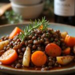 Rezeptidee Wein zum Essen Geschmortes Linsengericht mit geröstetem Wurzelgemüse & Kräutern – Perfektes Wein-Pairing