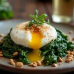 Rezeptidee Wein zum Essen Rahmspinat mit pochiertem Ei & gerösteten Pinienkernen – Ein cremiges Genussgericht mit perfektem Wein-Pairing
