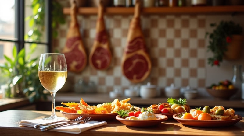 Wein-Pairing nach Rebsorten Wein-Pairing nach Rebsorten Verdejo-Wein im Glas mit typischen Tapas