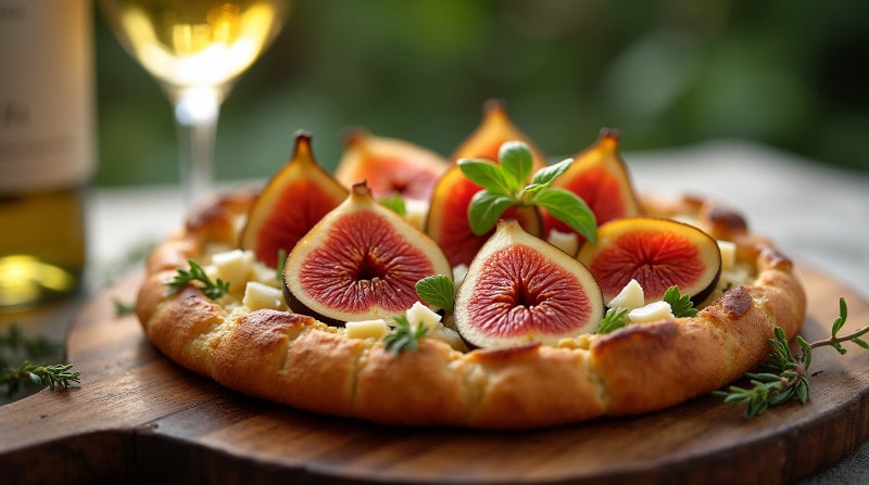 Rezeptidee Wein zum Essen Ziegenkäse Tarte mit Feigen und Thymian