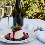 Wine with Panna Cotta – Italian cream dessert, Asti Spumante DOCG, dessert plate, Mediterranean terrace