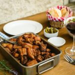 Wine with dinner Rillons de Tours Anjou, country house table with rosé and baguette