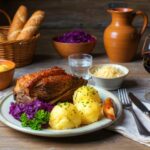 Wein zum Essen – Fränkisches Schäufele mit Kruste, Klößen und Domina QbA aus Franken