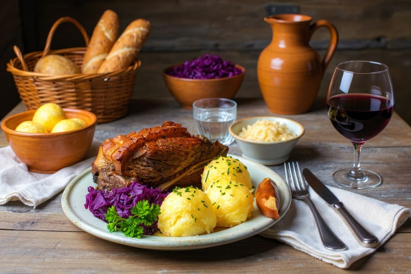 Wine with food - Franconian Schäufele with crust, dumplings and Domina QbA from Franconia