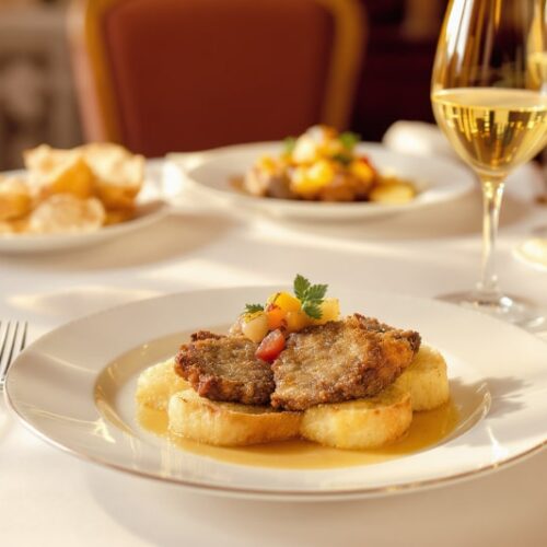 Wein zum Essen Gebratene Gänseleber mit Apfel-Birnen-Chutney und Sauternes-Weinbegleitung