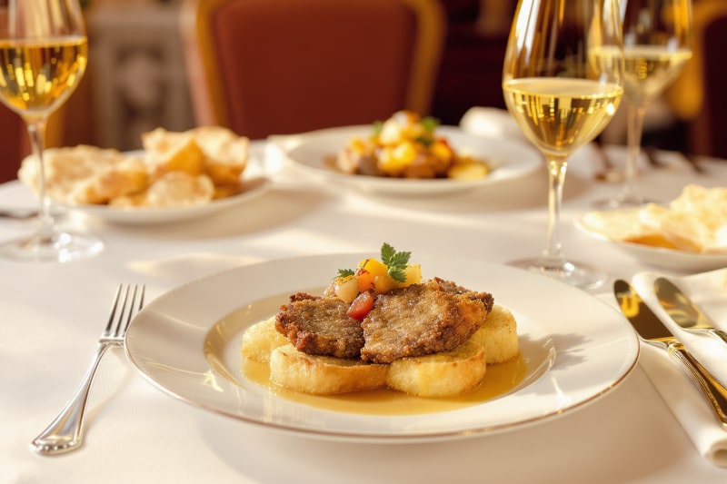 Wine with food Roast goose liver with apple and pear chutney and Sauternes wine accompaniment