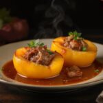 Wine with food Stuffed quinces with minced lamb and oriental spices, served with a glass of Syrah from Stellenbosch, South Africa