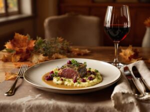 Wine to accompany the meal Saddle of venison wrapped in herbs with celeriac puree and Barolo wine pairing