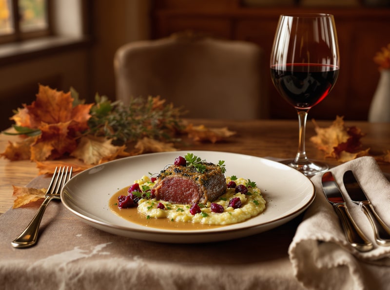 Wine to accompany the meal Saddle of venison wrapped in herbs with celeriac puree and Barolo wine pairing