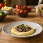 Wine with the meal Porcini mushroom polenta with parmesan and herb oil, served with a glass of Soave Classico from Veneto