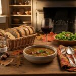 Wine with the meal Chestnut and lentil stew with root vegetables and Pinot Noir from New Zealand