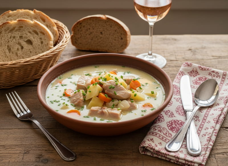 Wine with food: Hearty soup with pork and a glass of Schilcher wine.